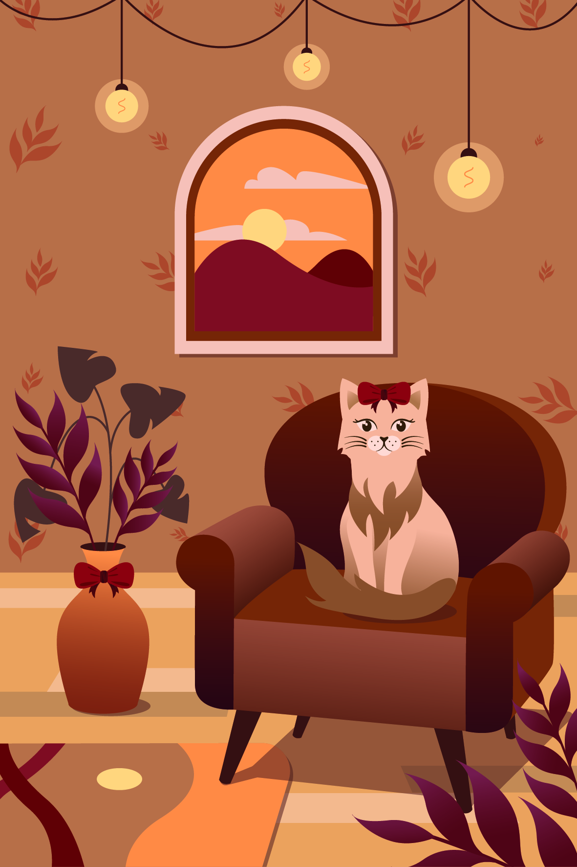 Интерьерная иллюстрация с котиком