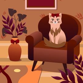 Интерьерная иллюстрация с котиком