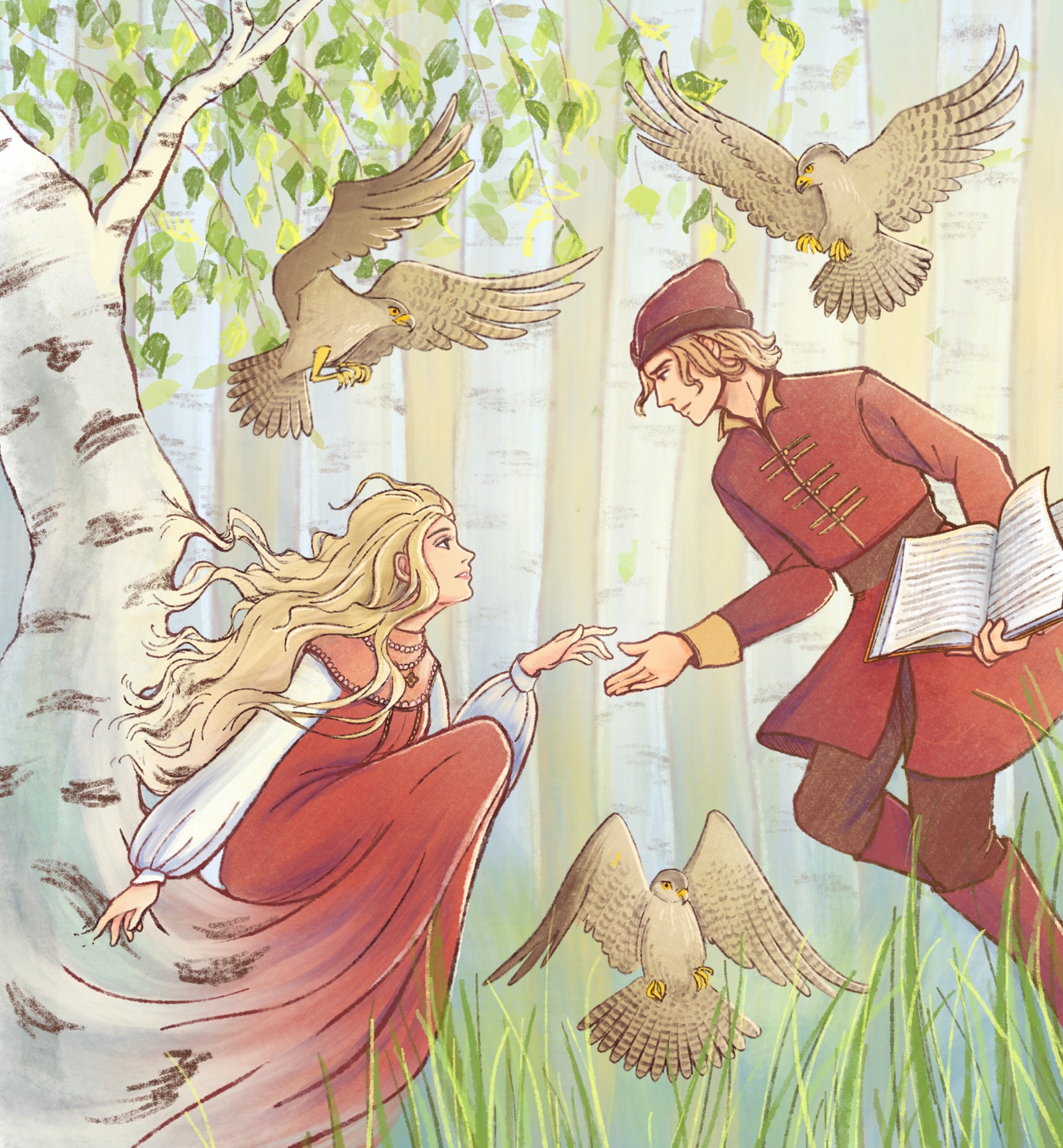 Береза и три сокола