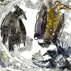 Ворон-челобитник. Фрагмент из комплексной иллюстрации к ПТИЧЬИМ сказкам Салтыкова-Щедрина