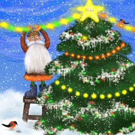 Дед Онуфрий и новогоднее оформление