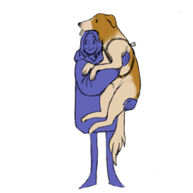 Рисунок персонажа с собакой