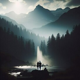 пара в тихом лесу