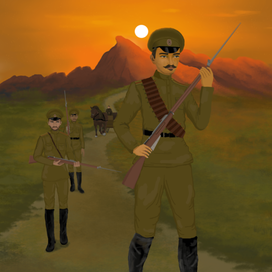 Солдаты на фоне заката