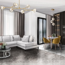 Скетч-визуализация интерьера кухни-гостиной