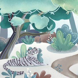 Ирбис в снежном лесу