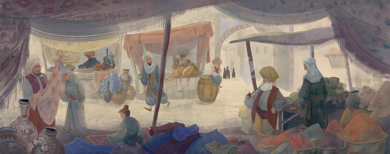 "Восточный базар" Иллюстрация к сказке "Счастье Бахтияра"