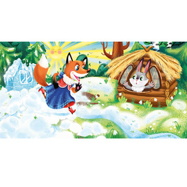 Лиса, заяц и петух. Иллюстрация к сказке.