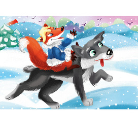 Лиса и волк. Иллюстрация к сказке.