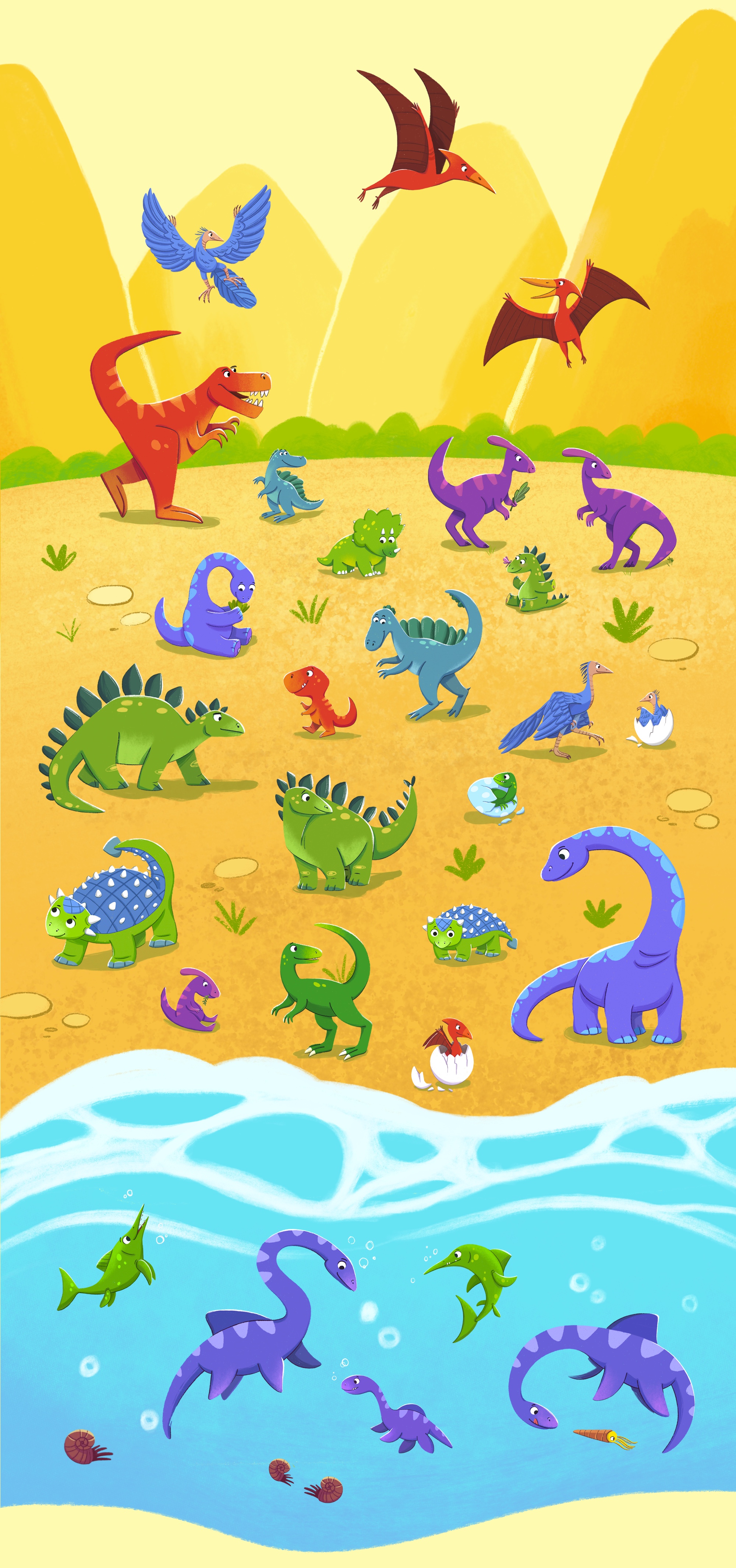 Динозавры. Иллюстрация для настольной игры.