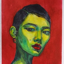 портрет азиатки в контрастных цветах