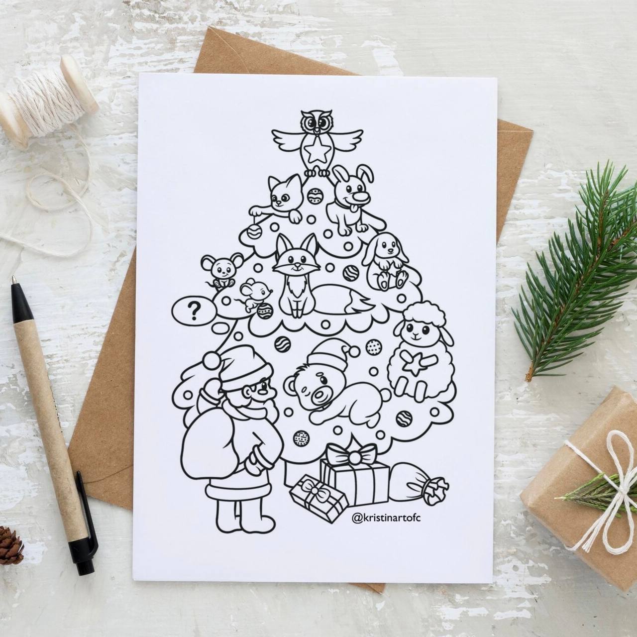 Новогодняя открытка раскраска