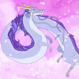 Art illustration of a Japanese dragon through the cherry blossom clouds🐉🌸