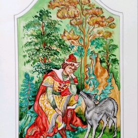 Иван Царевич и Серый волк. Палехские мотивы.