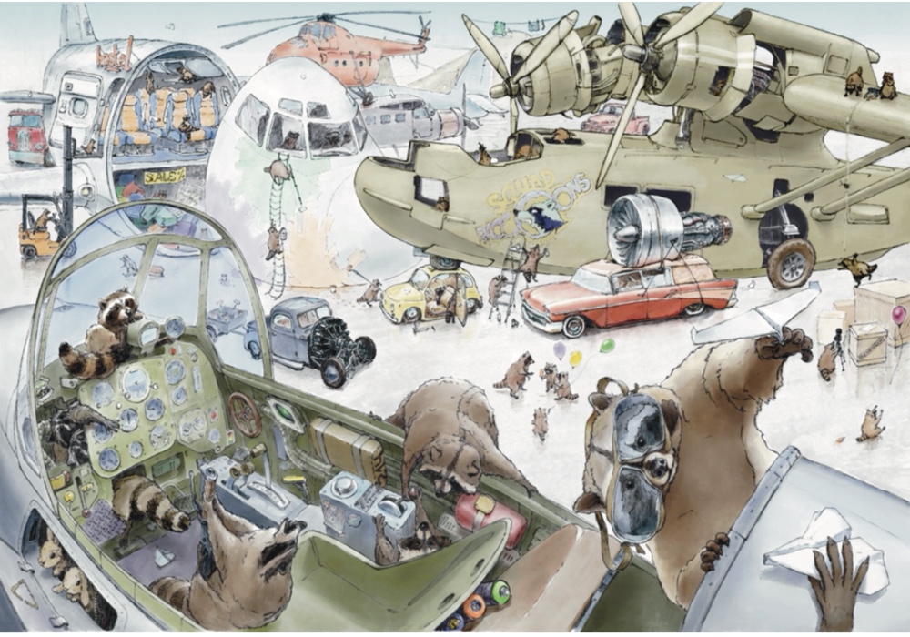 World of raccoons. In the airport.