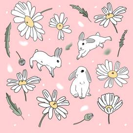 Узор кролики ромашки