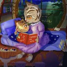 Мама кошка читает котенку