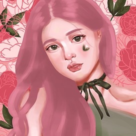 Портрет девушки узор пионы