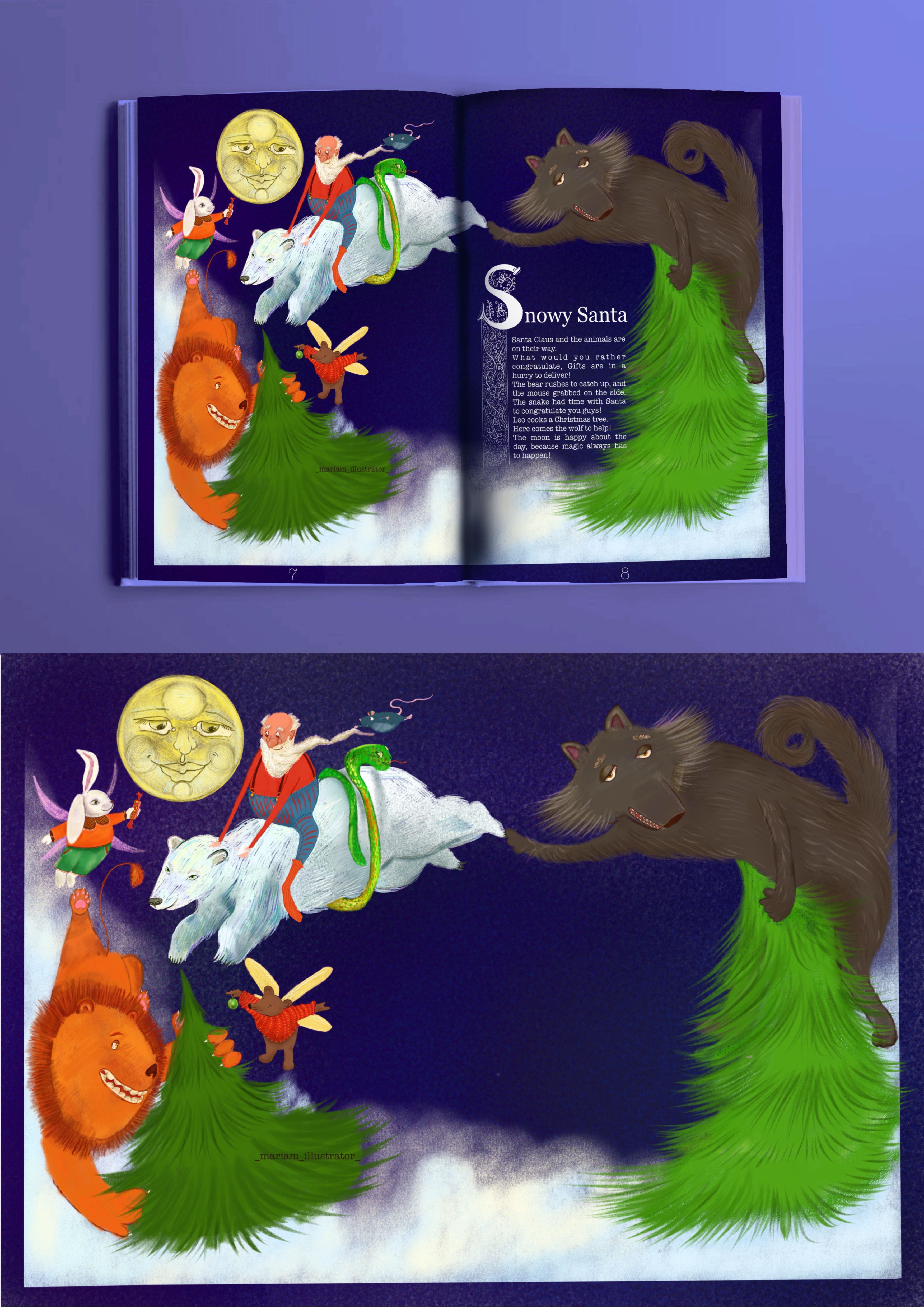 Snowy Santa. Children book illustration