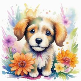 Щенок в цветочках