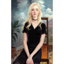 Young woman in a blue room