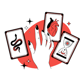 Рука над картами таро, векторная иллюстрация