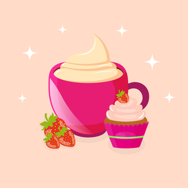 Чашка кофе со сливками и кекс