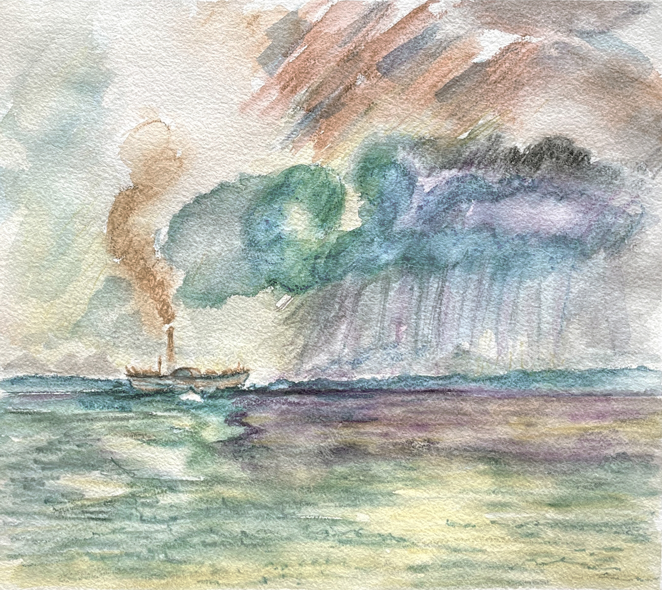 Морской пейзаж акварельными карандашами