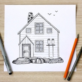 Дом. Эскиз для штампа.