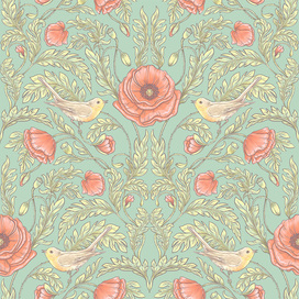 Бесшовный паттерн с птицами и цветами