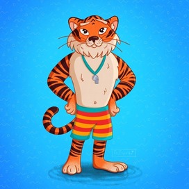 Тигр Тео — спасатель на пляже