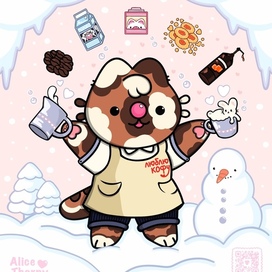 Наклейка с котиком для кофейни