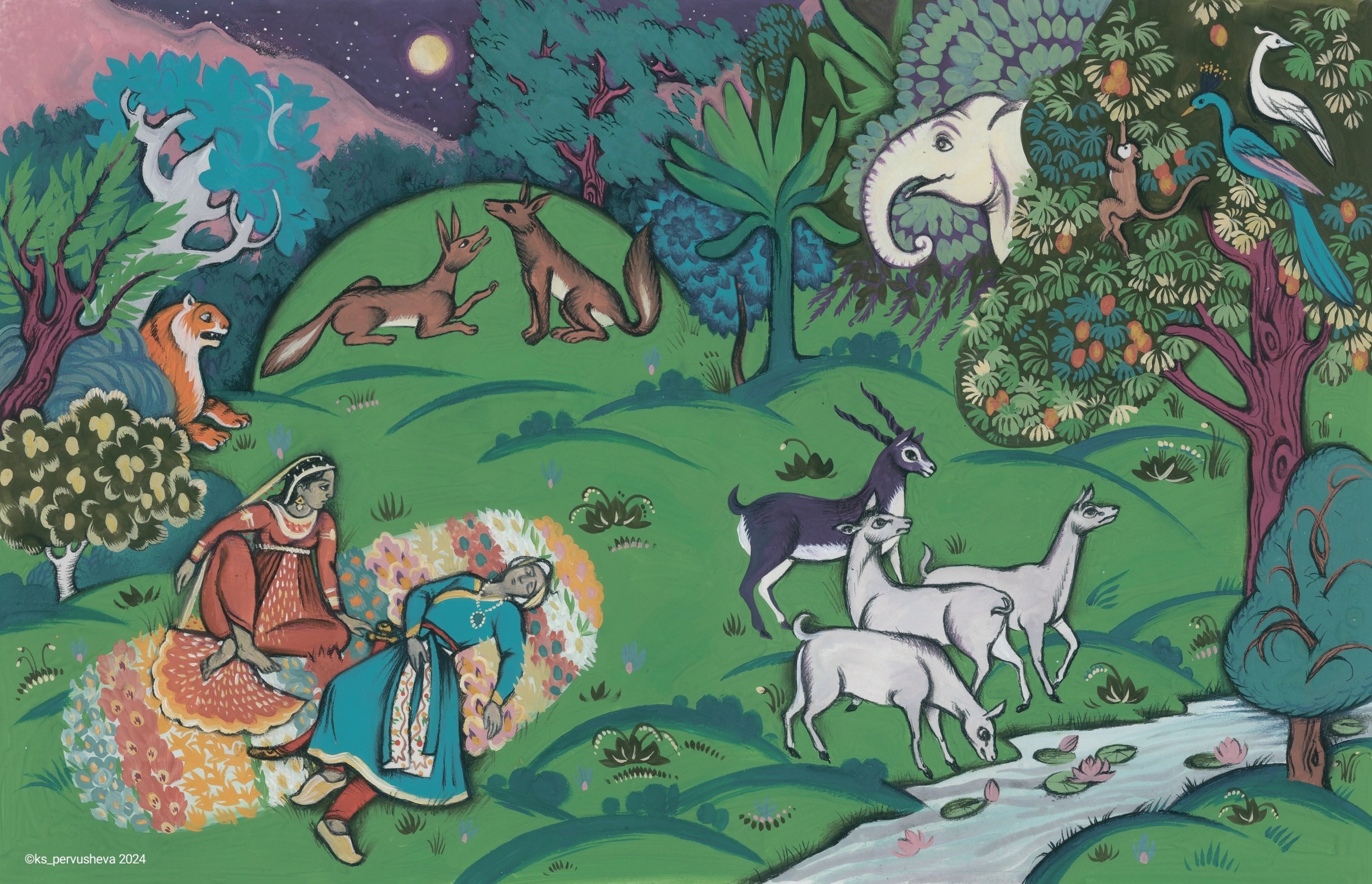 Иллюстрация к индийской сказке "Царевна Пять цветков"