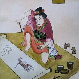 Красавица рисующая тигра