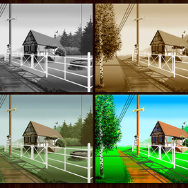 FCANo.14C 4 варианта деревенского пейзажа.