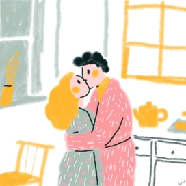 Утренний поцелуй, пока варится кофе