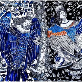 Моя интерпретация картины Виктора Васнецова "Сирин и Алконост. Песнь радости и печали. 1896 г."