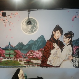 Роспись стены в корейском кафе