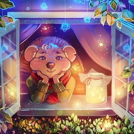 Ёжик Монечка любуется звёздами