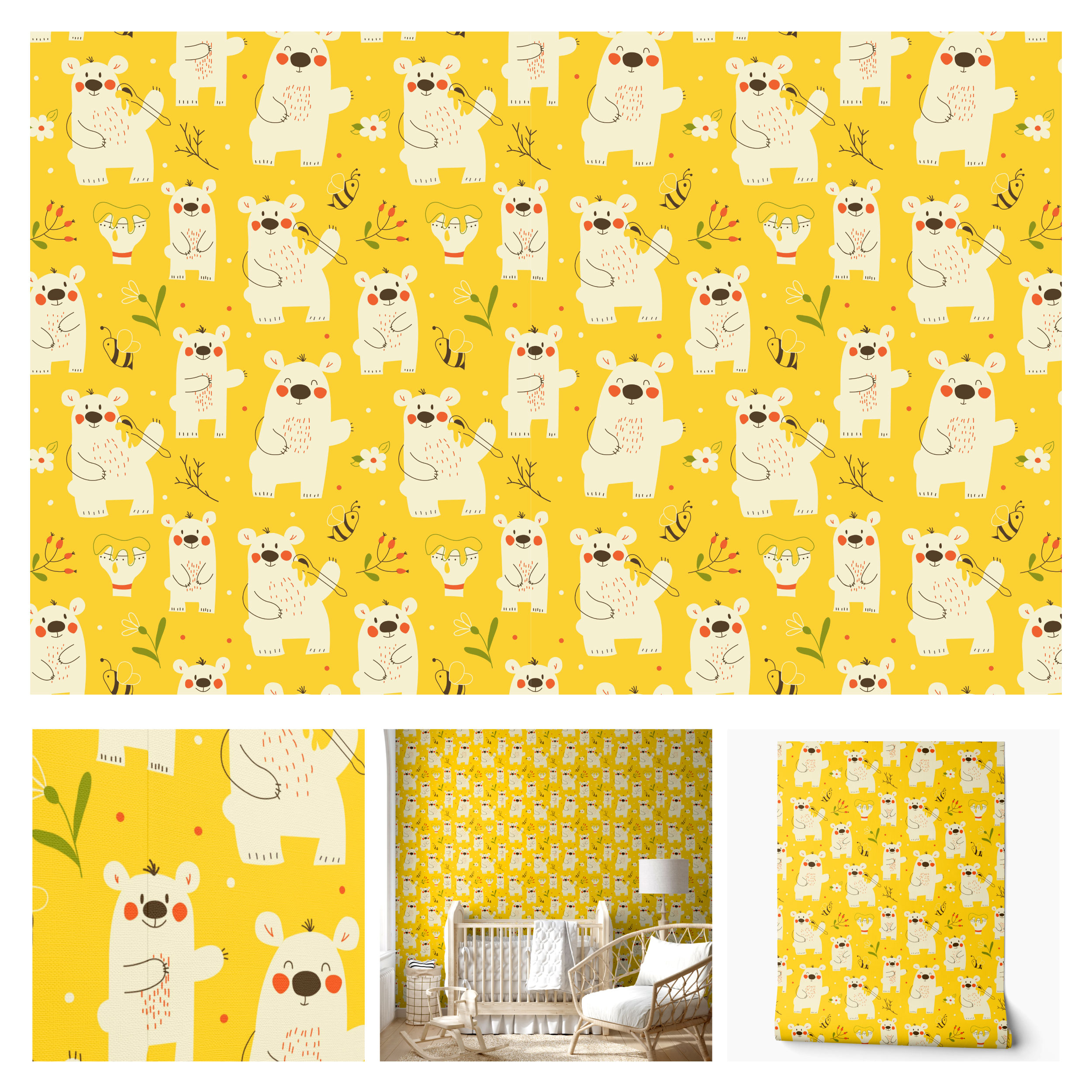 Бесшовный узор с белыми медведями.