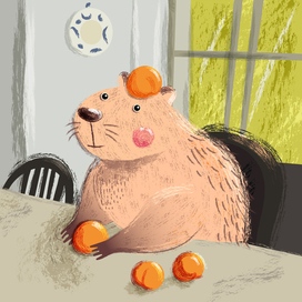 Капибара с персиками