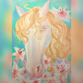 Белая лошадь с лилиями