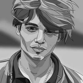 Портрет молодого Джонни Деппа в черно-белых тонах