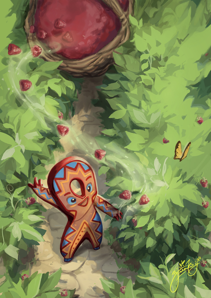 Домовичёк собирает малину