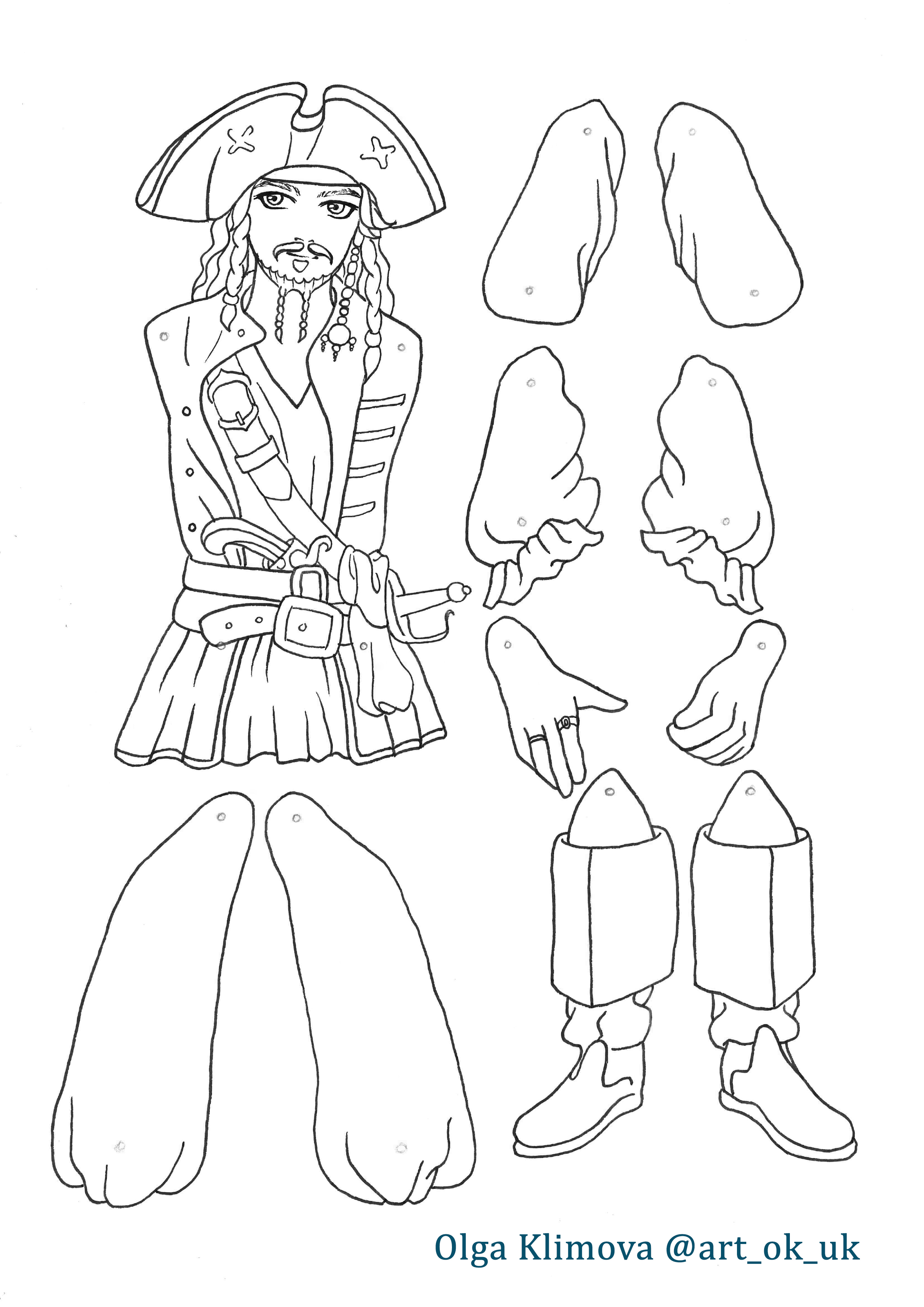 Разработка бумажной куклы на шарнирах для детской раскраски