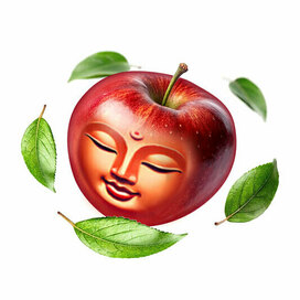 Иллюстрация яблока с лицом Будды