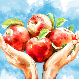 руки держат яблоки