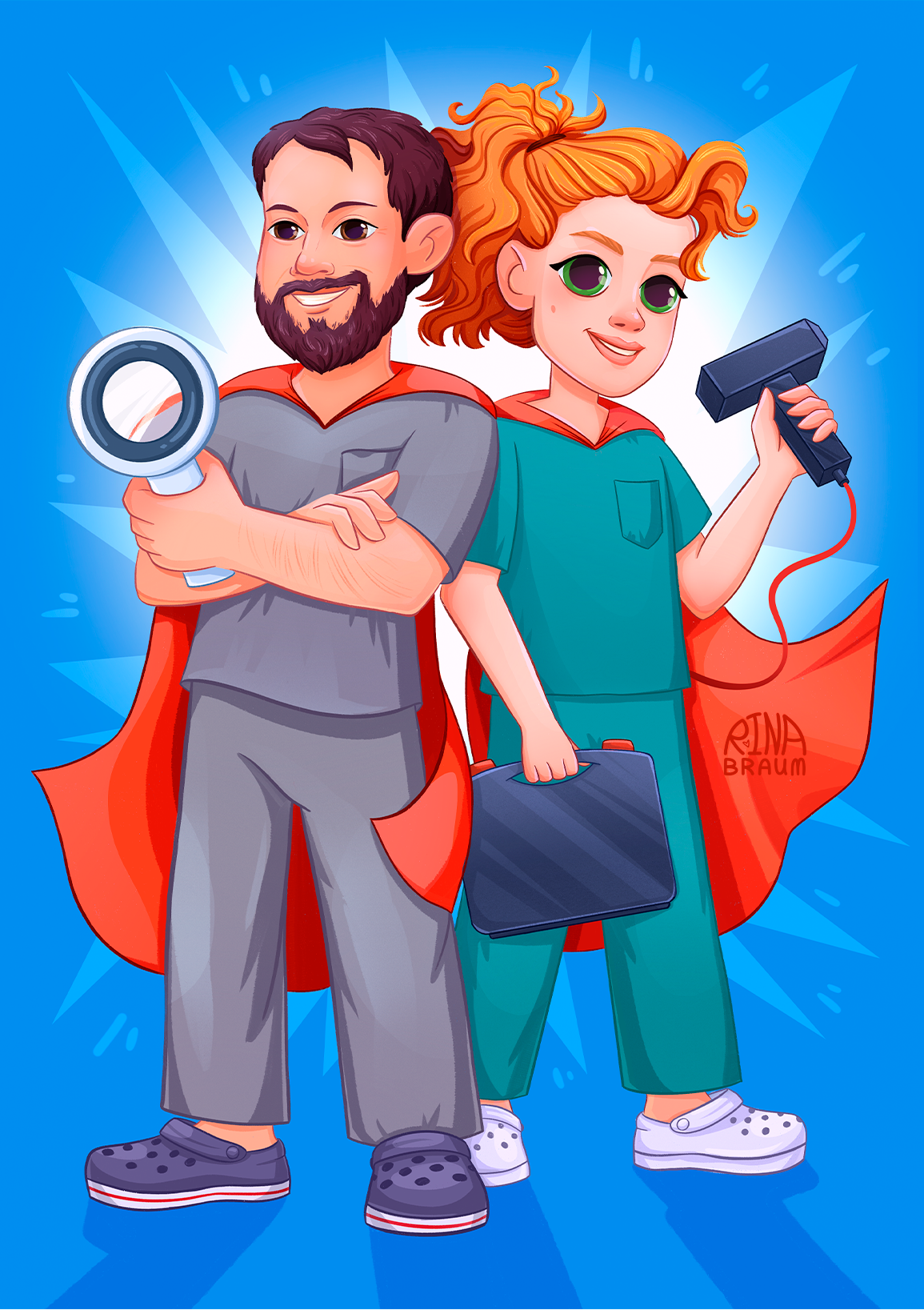 Портрет врачей в мультяшном стиле