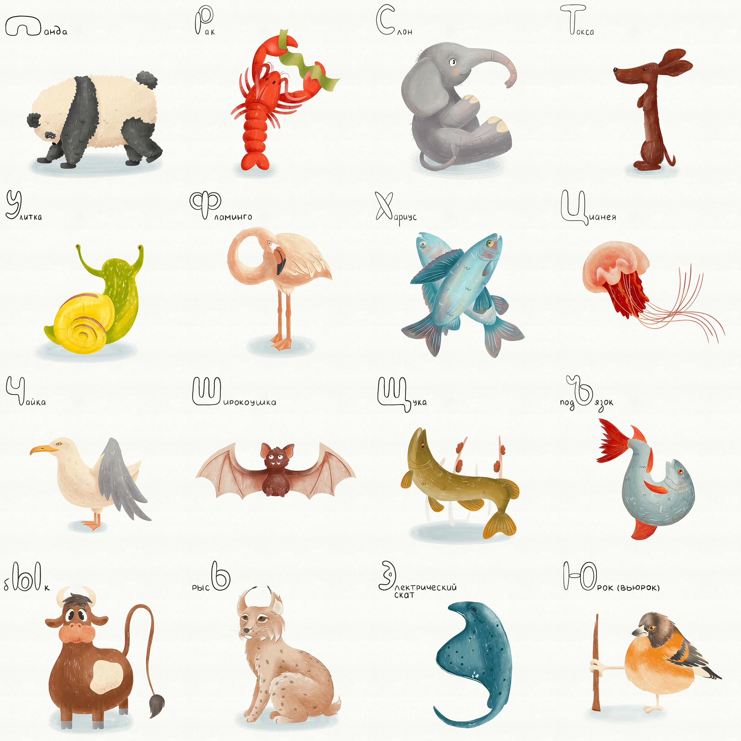 Детский алфавит с животными/ Буквы П-Ю