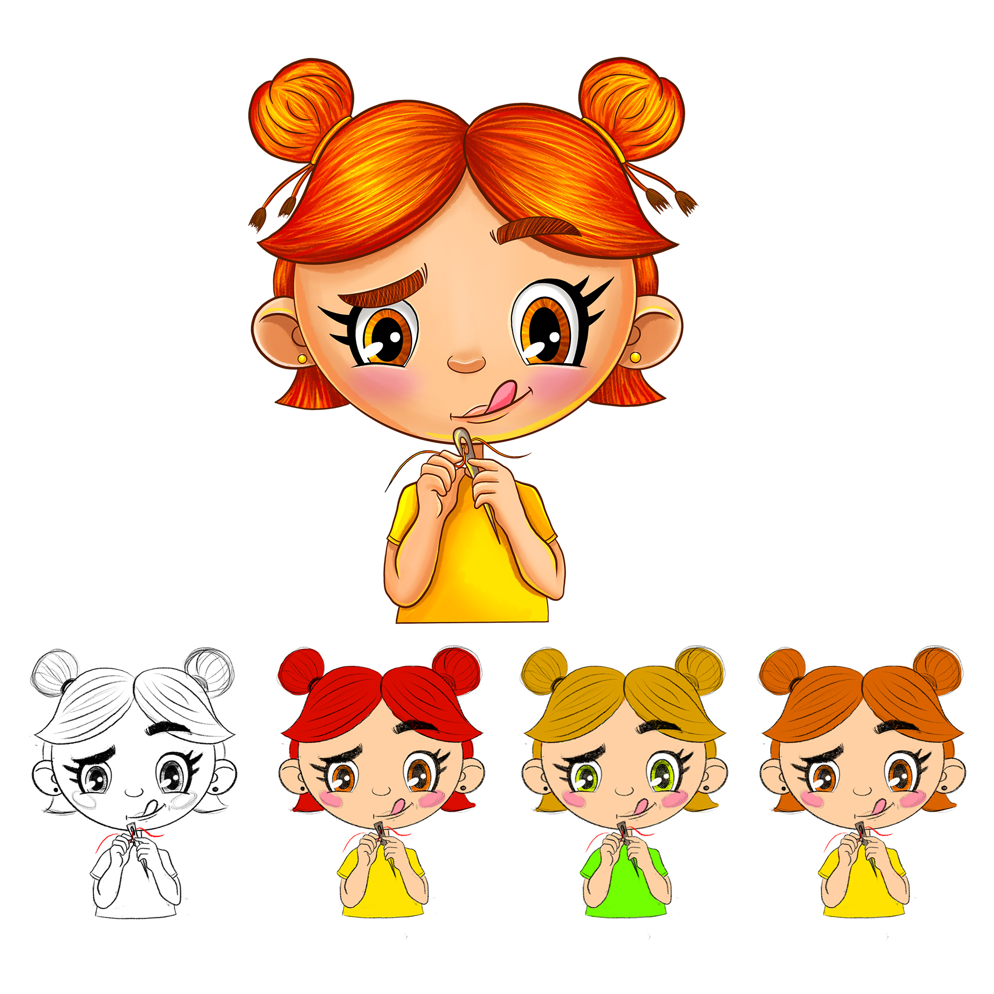 Рыжеволосая девочка для упаковки набора шитья для детей